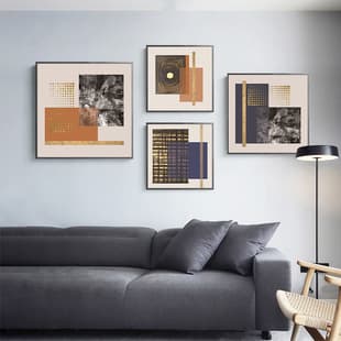 Abstract Geometric Decorative Painting, Luxury Gold Foil Showroom Living Room Hotel Dining Room Wall Art, Modern Simple Light Luxury Mural