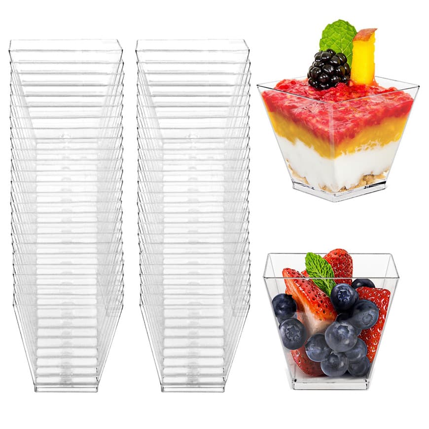 60ml Small Square Mousse Cup 2oz Dessert Cup Pudding Cup Parfait Cup Disposable Plastic Cup
