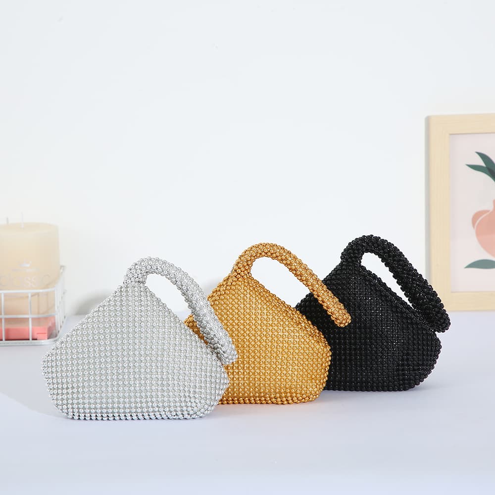 Portable Fashion Ladies Evening Bag Handbag Makeup Pouch Party Carry-On Bead Handheld Bag Soft Polyester Lining Zipper Closure