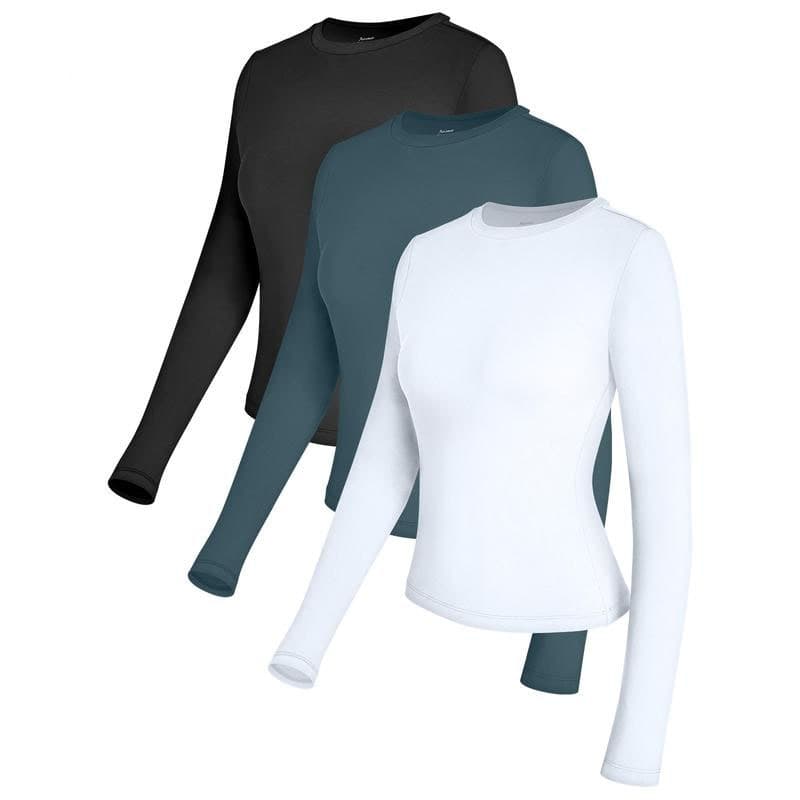 Dopamine Solid Color Round Neck Long Sleeve Thin Women's T-Shirt, Sporty Tight Long Sleeve Crop Top TK In Stock Fast Shipping