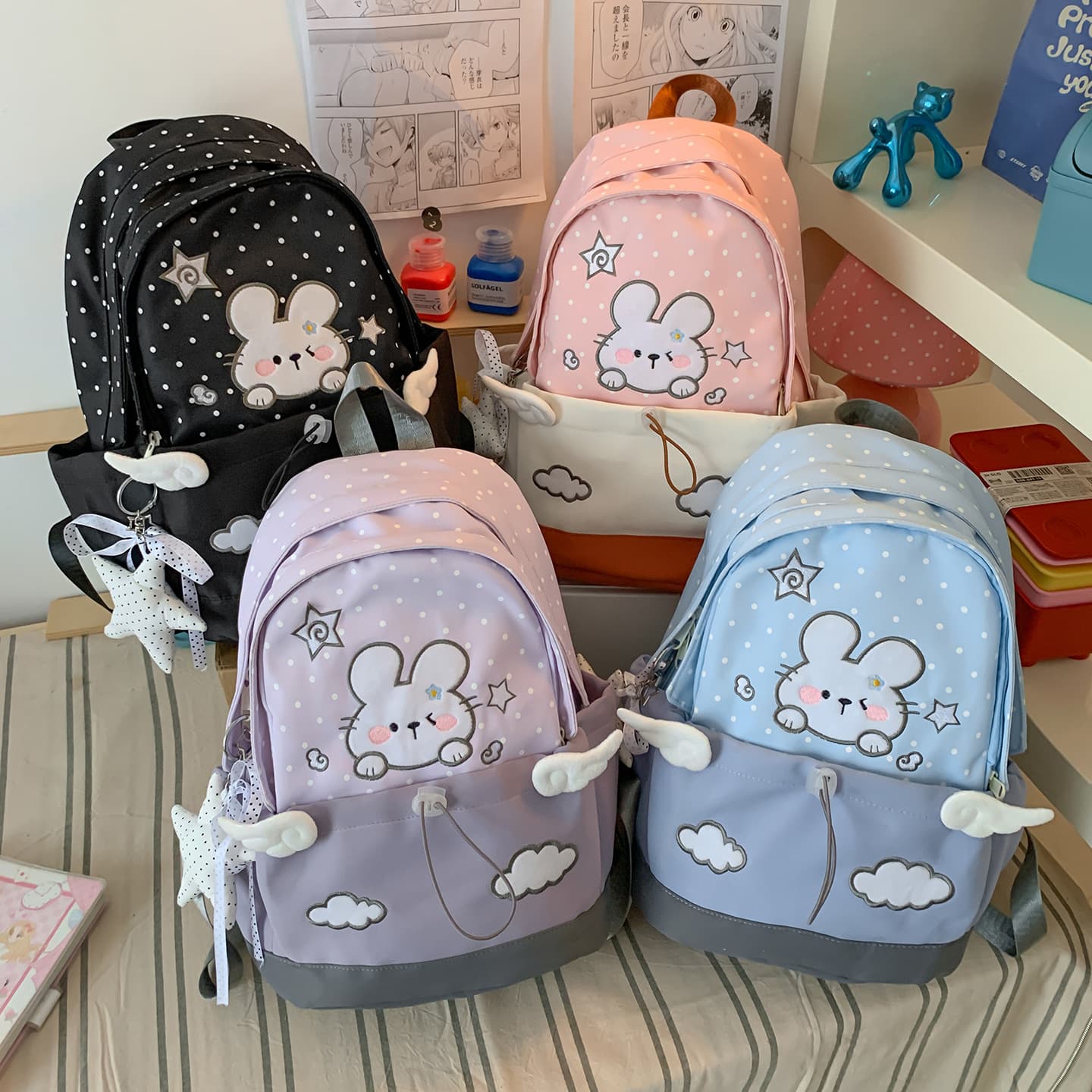 Cross-border female schoolbags, elementary school students’ cute rabbit backpacks, cute and versatile student soft girls’ high-looking backpacks for women