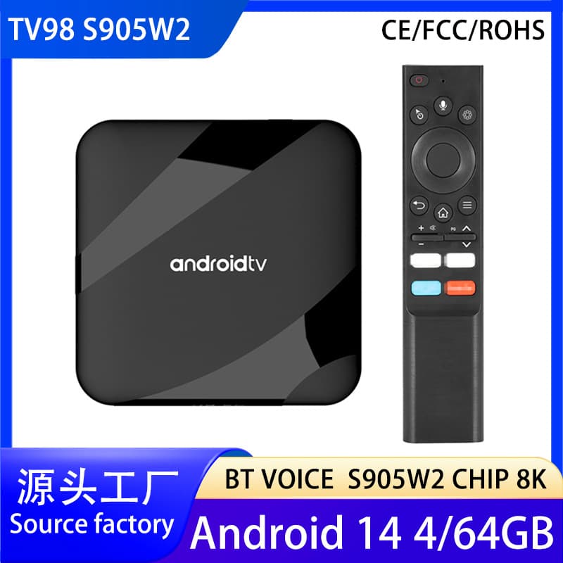 TV98 S905W2 ATV Android 14 Smart TV Box with Voice Remote