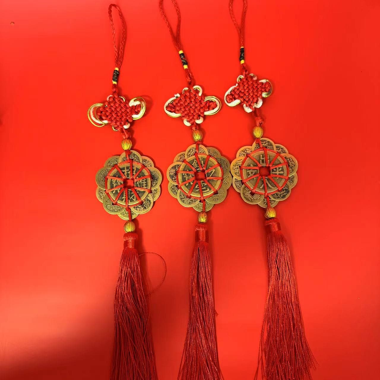 Sen She Plum Blossom Pure Copper Craft Five Emperor Coins Pendant, Ten Emperor Copper Coins Creative Car Hanging Ornament, Antique Coin Display