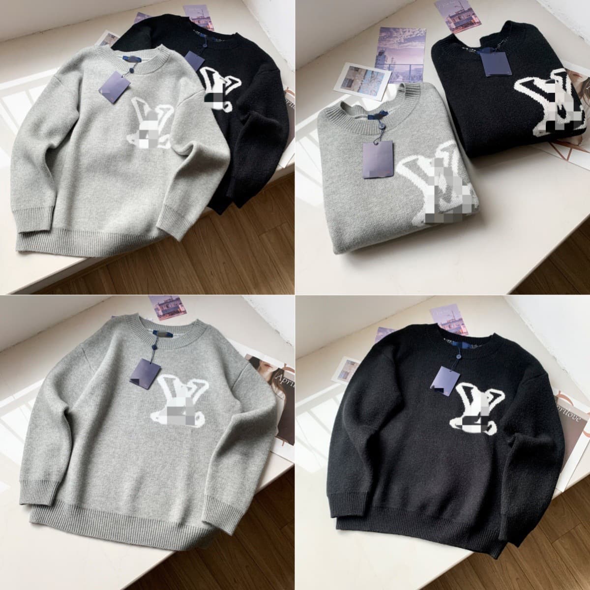 High-end original trendy brand L-luxury round neck loose knit sweater unisex cross-border