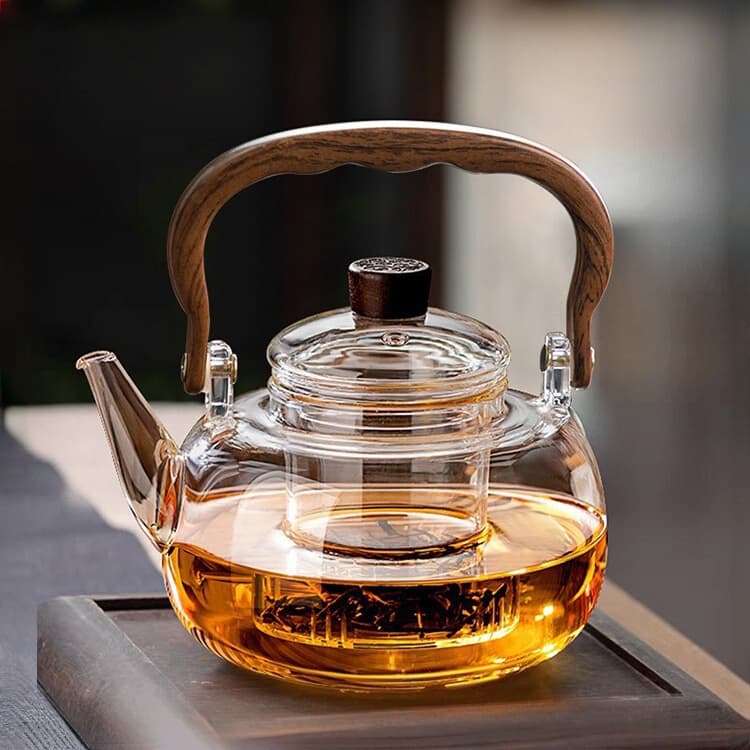 Glass Tea Brewing Pot with Lift Handle, Single Pot for Home Use, Heat-Resistant Tea Set, New Model Compatible with Electric Stove