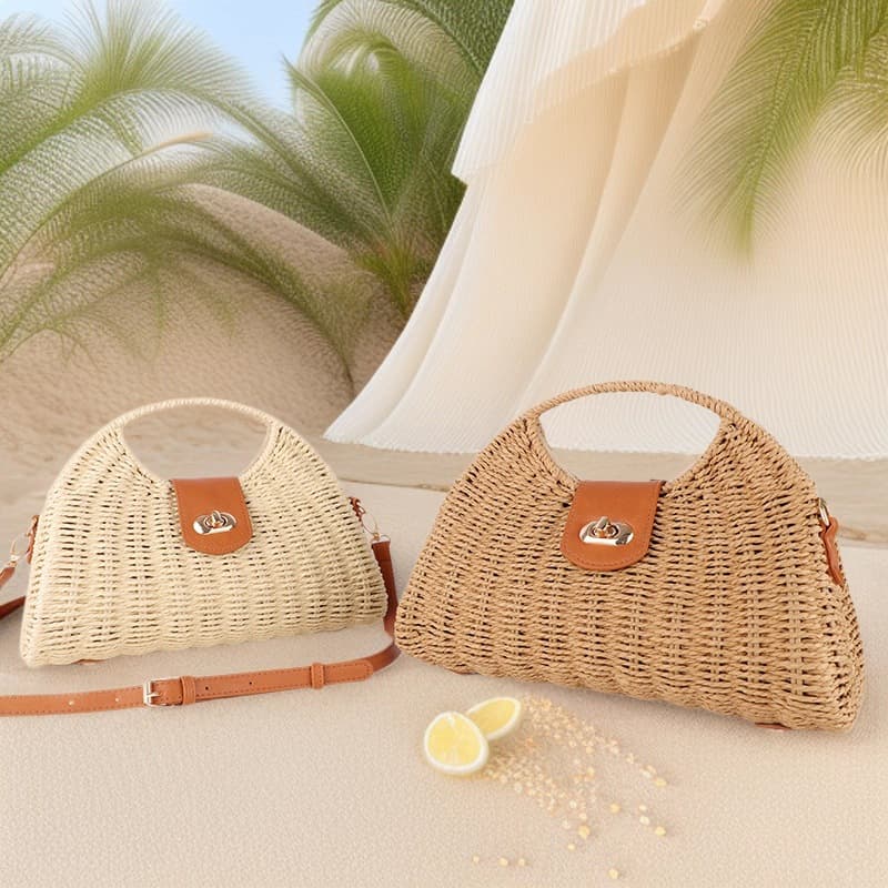 New Retro Structured Handbag Shoulder Crossbody Paper Rope Beach Bag Forest Style Woven Bag Fashion Mini Straw Bag