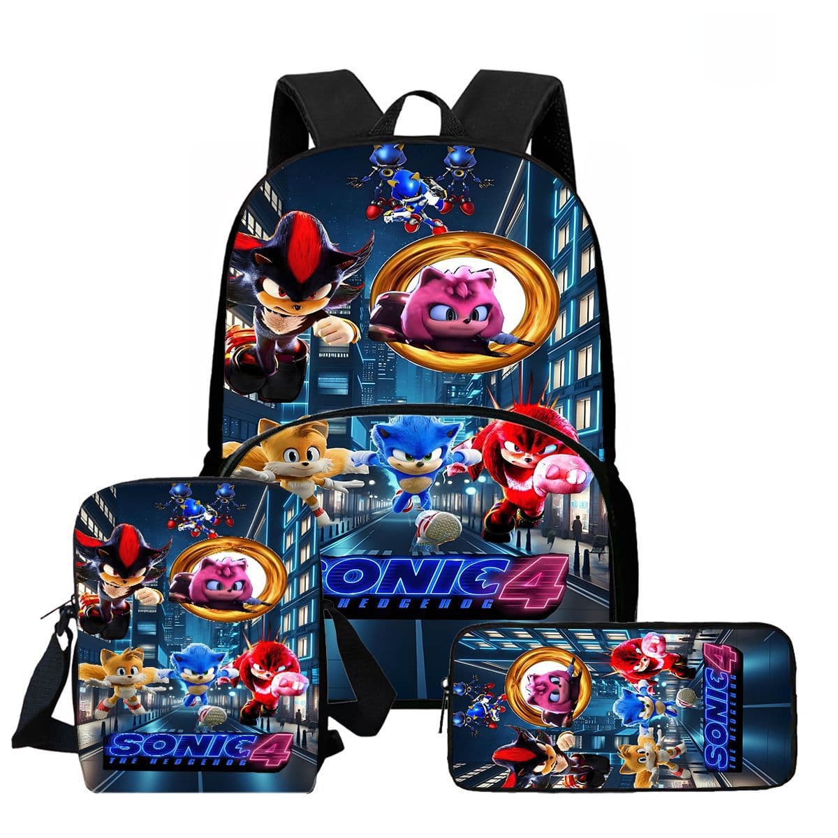 Sonic the Hedgehog 4 Backpack Cartoon High-Definition Print Spine-Protective Lightweight School Bag