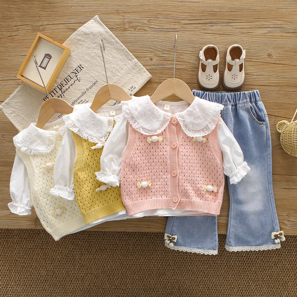 Girls' Stylish Casual Autumn Sweater Vest 3-Piece Set 0-5 Years New Baby Girl 2 Spring Autumn Shirt Set Trendy