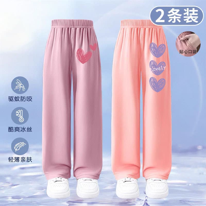 Girls wide-leg pants children's summer thin ice silk quick-drying pants 2025 new girls sports trousers trendy outer wear