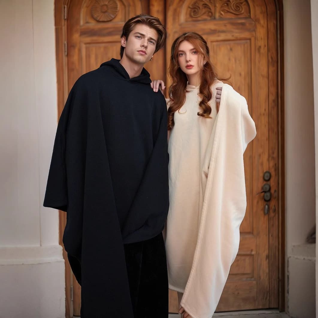 Cross-border stock, autumn/winter punk loose hooded wool top, unisex oversized cape top for export