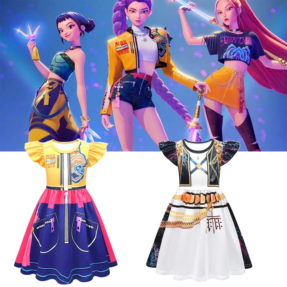 2025 Halloween new Korean girl group K-POP Witch Hunters group cos clothing Rumi children's flying sleeve dress