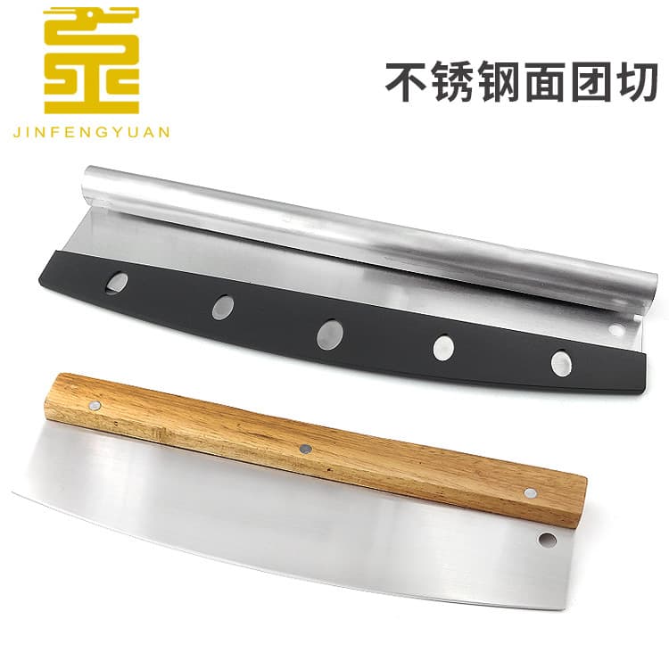 Stainless Steel Dough Cutter with Wooden Handle, Dough Scraper, Multi-Function Pizza Knife, Semi-Circular Dough Cutting Tool