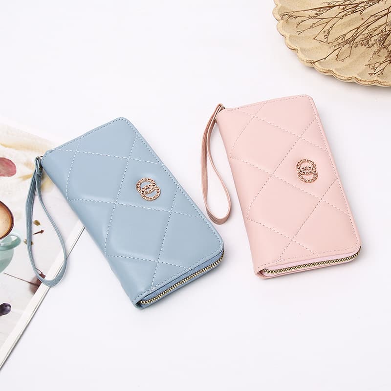 Export Cross-Border New Women's Long Wallet, Light Luxury Handheld Premium Large Diamond Pattern Large Capacity Clutch