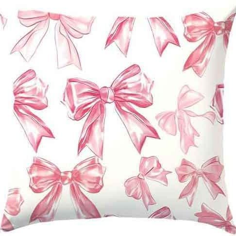 Amazon New Pink Bow Throw Pillow Cover Linen Print Decorative Cushion Cover for Living Room Bedroom Sofa