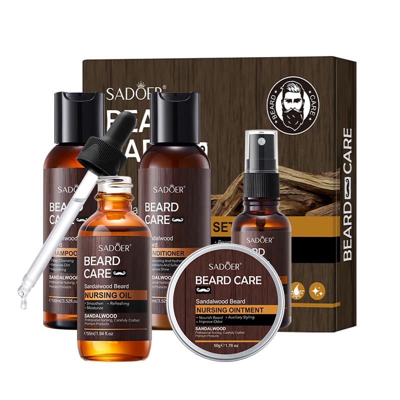SADOER Sandalwood Beard Care 5-Piece Set, Tames Frizz, Moisturizes and Smooths Beard, Export Cross-Border