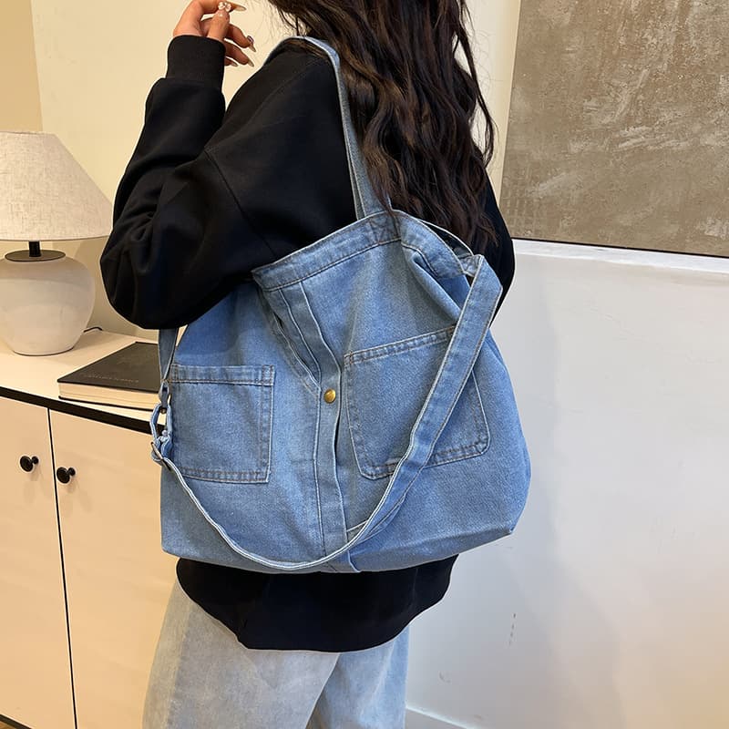 Lazy style large-capacity canvas bag women's crossbody bag ins Japanese denim large bag student commuting to class school bag