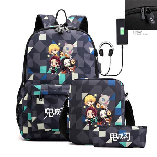 New peripheral Japanese manga Demon Slayer Backpack, Large Capacity School Bag for Teenagers, USB Interface Power