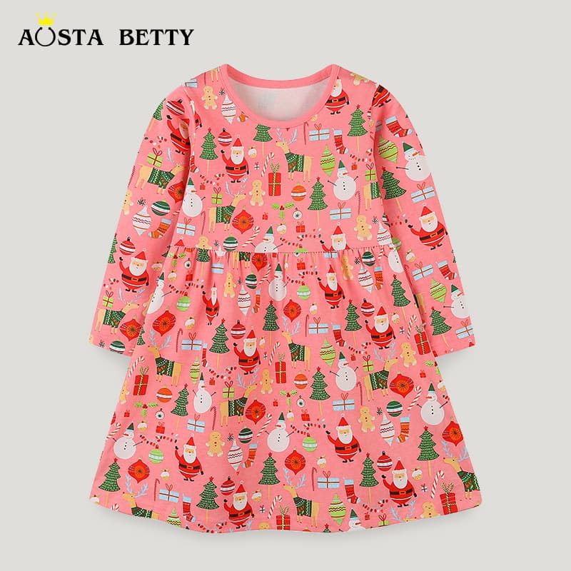 Autumn Long Sleeve Knitted Cotton Princess Dress for Girls Cartoon Christmas Style Soft Fabric European Style Children's Dress