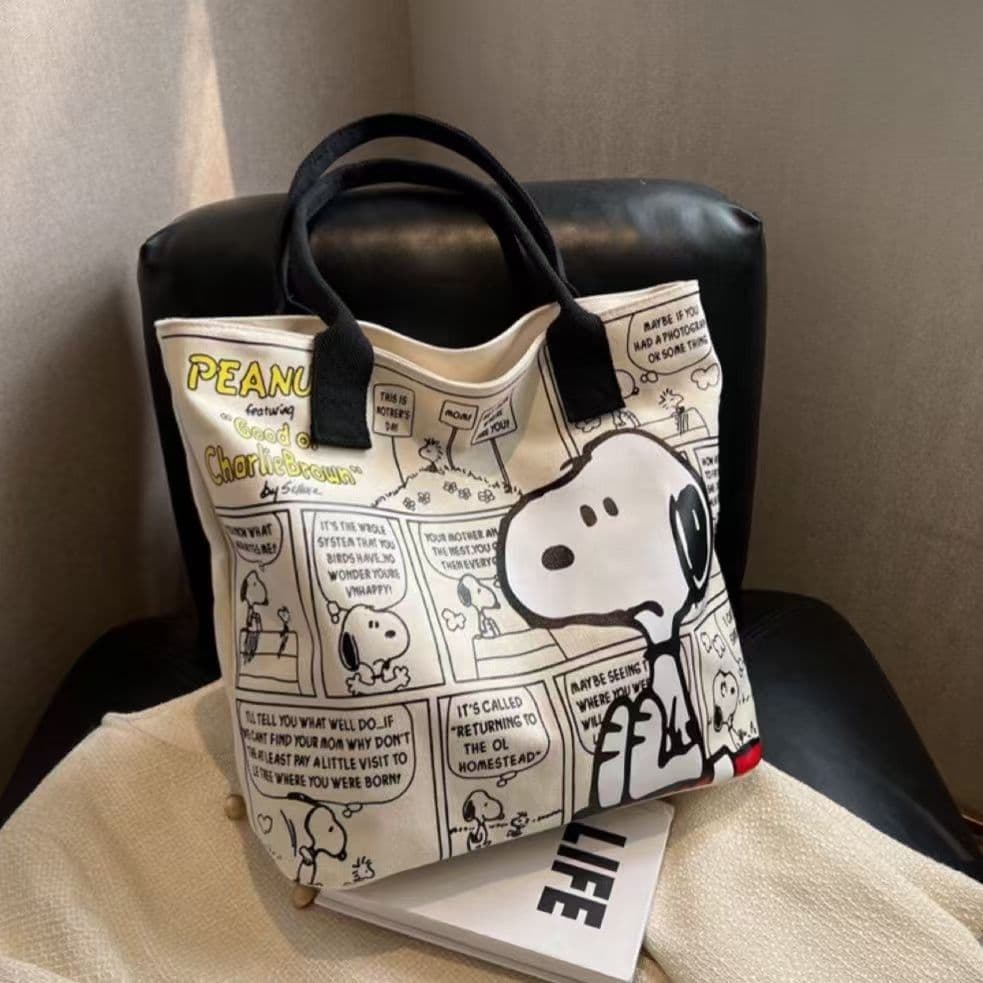 Japanese cartoon Snoopy canvas bag female college student class bag handbag large capacity shoulder commuter tote bag