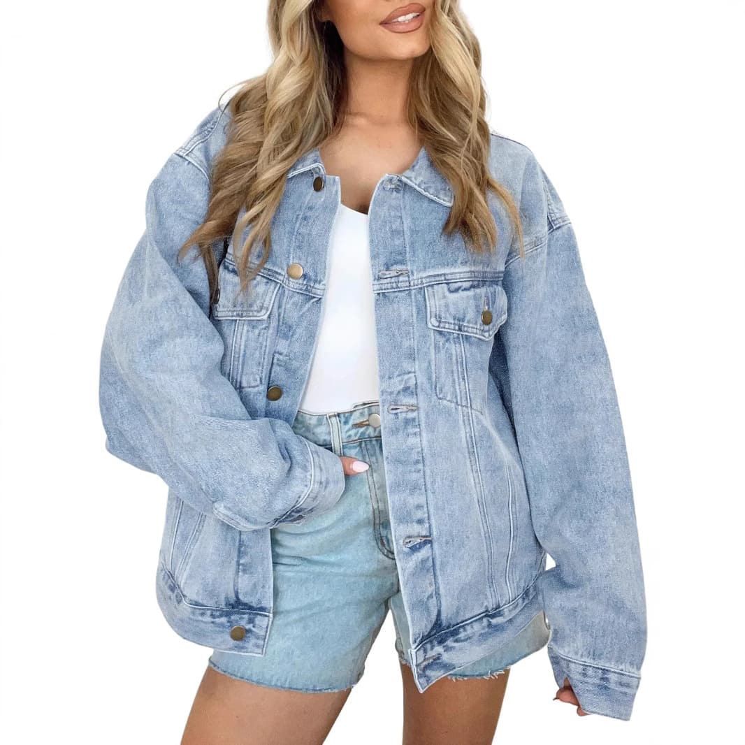 Cross-border Amazon TEMU Women's Denim Jacket Long Sleeve Oversized Button Jacket Fashion Coat Autumn New