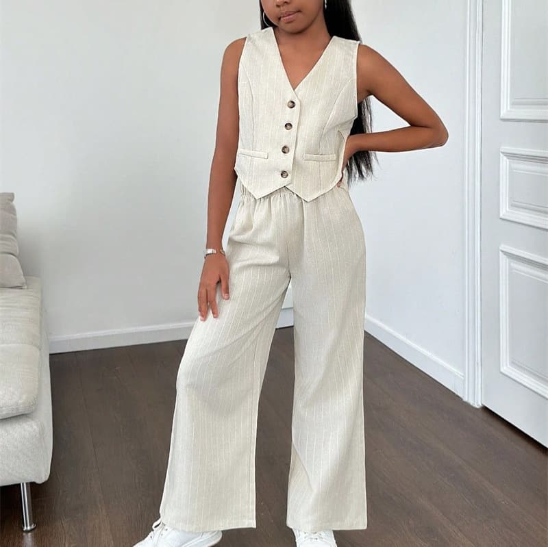 New Export Women Summer Sleeveless Vest Jacket Long Pants Two-Piece Set, Women Casual Fashion Suit