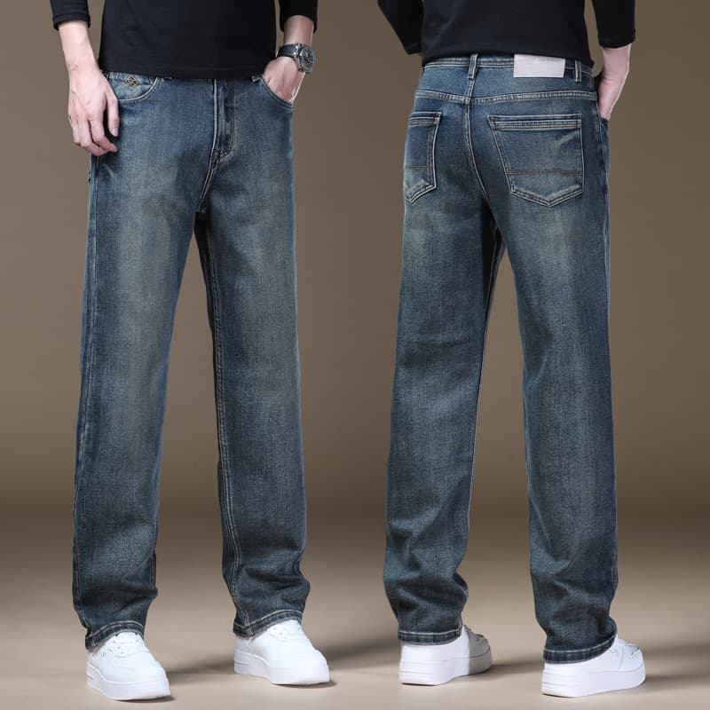 Vintage Blue Loose High-Quality Stretch Versatile Straight-Leg Jeans for Men
