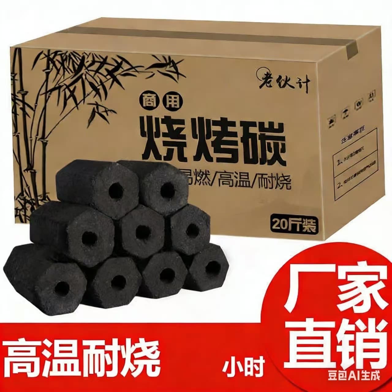 Charcoal Wholesale 100 Jin Free Shipping, Easy to Ignite, Bamboo Charcoal, Fruitwood Charcoal, Long-Burning BBQ Charcoal Briquettes, Household Heating