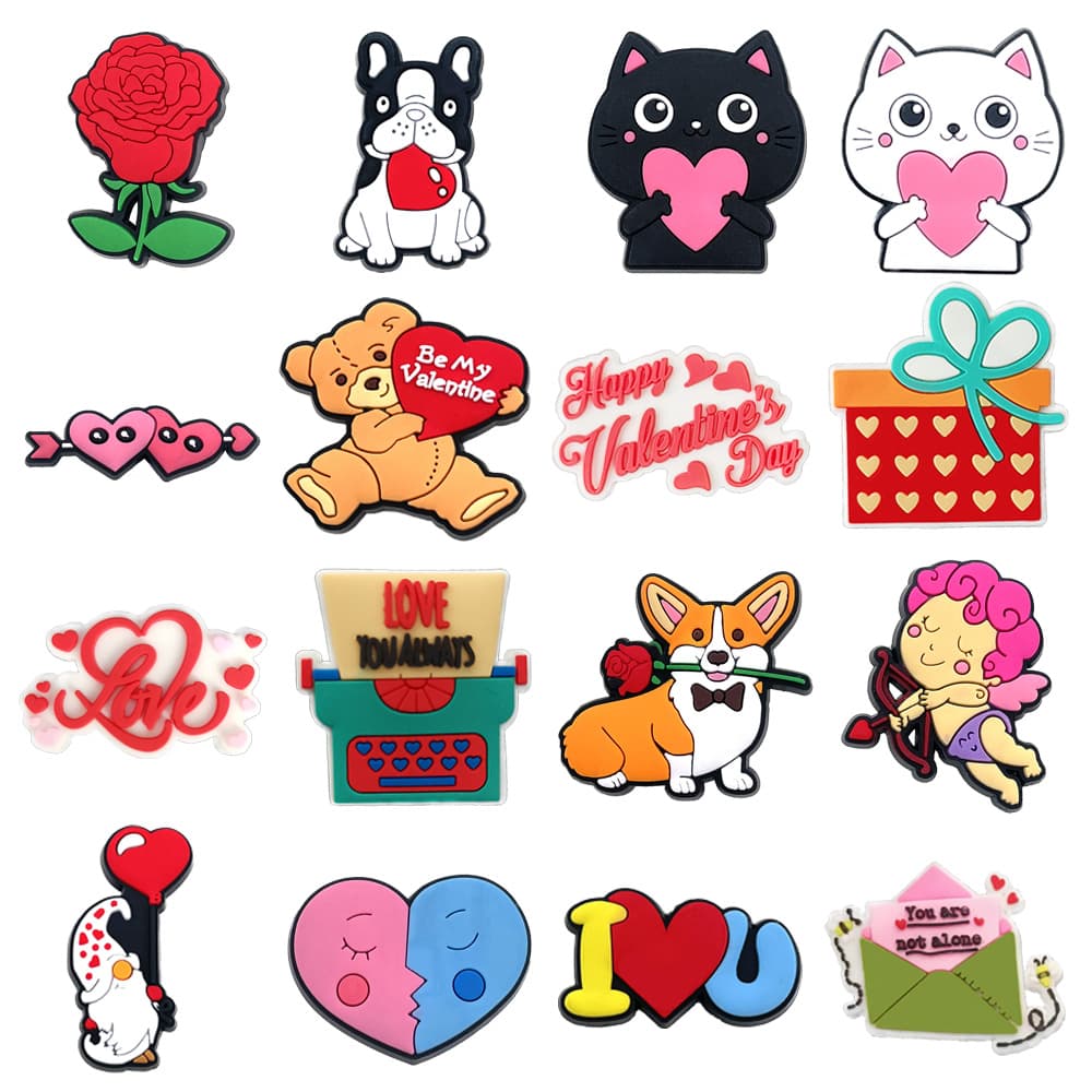 Valentine's Day Croc Charms Shoe Decorations PVC Soft Rubber Shoe Buckle Decorative Clips Recommended Cartoon