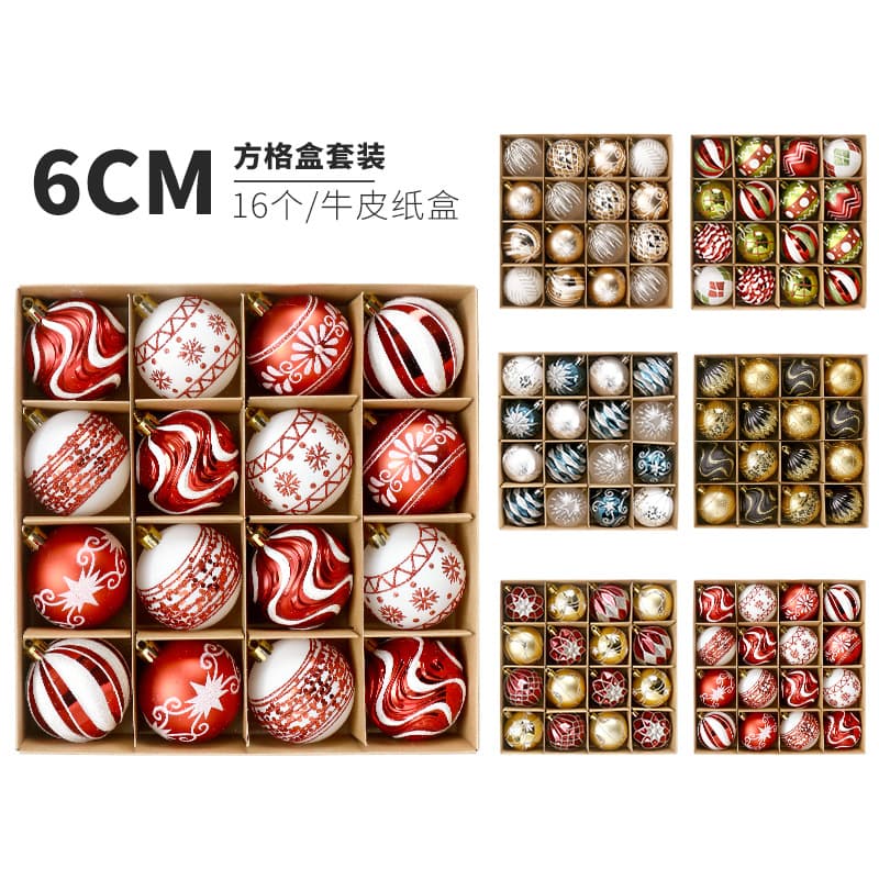 New Cross-Border Item Christmas Decoration Ins European Style 16 Painted Christmas Ball Set Christmas Tree Ornaments