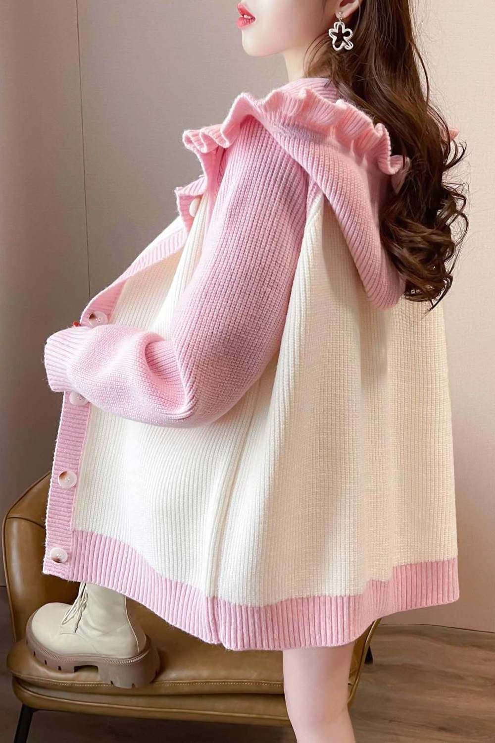 Plus Size Hooded Knitted Cardigan Women Autumn/Winter New Style Loose Youthful Sweater Jacket