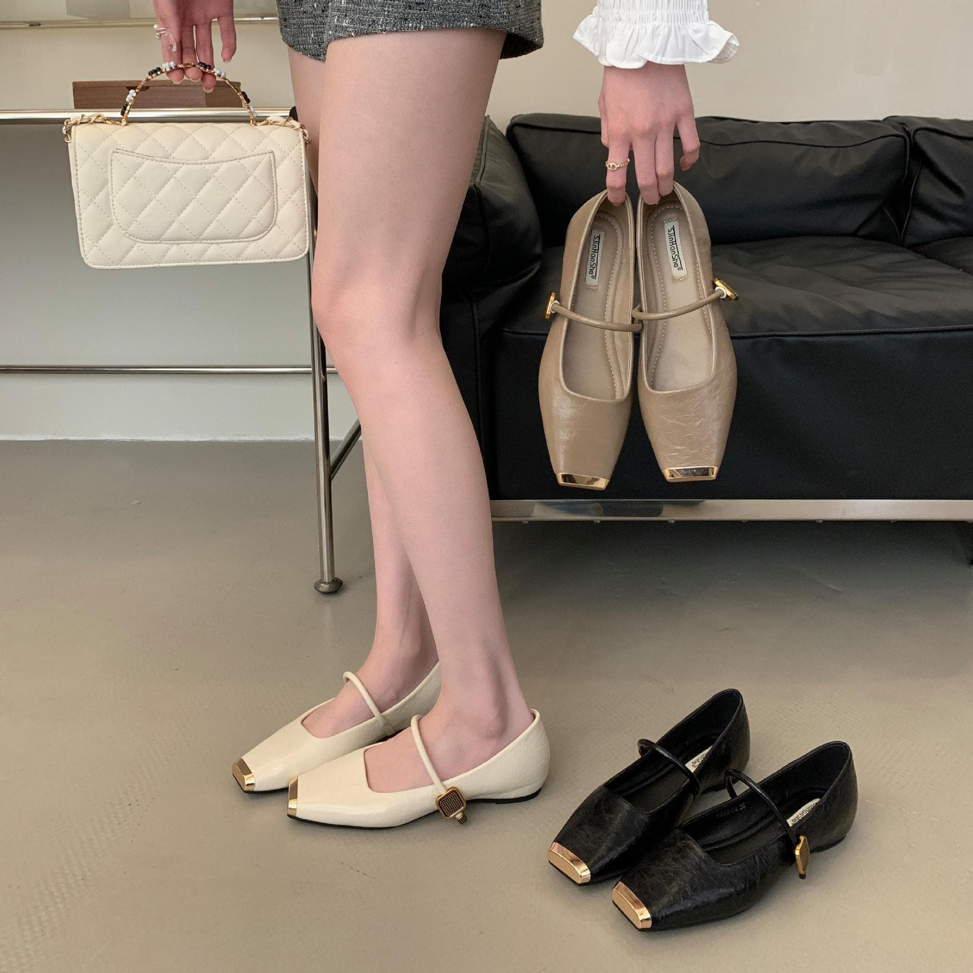 French-Style Hidden Heel Women's Shoes 2025 New Spring and Autumn Women's Shoes Shallow Square-Toed Mary Jane Shoes for Women