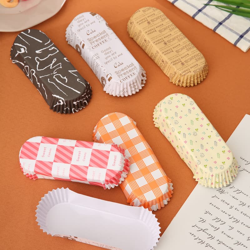 Boat-shaped cake paper cup, boat-shaped coated cup, high temperature bottom tray mold, oven cake mold, bread paper tray, baking cup