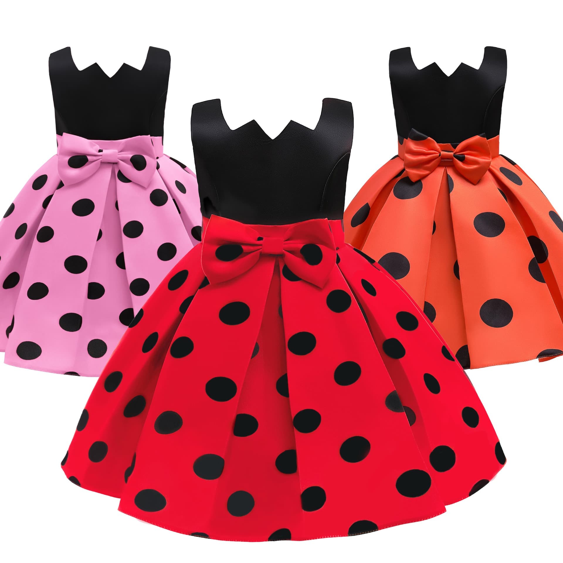 Girls' Retro Polka Dot Print Dress, Children's Christmas Party Performance Evening Gown, Princess Dress