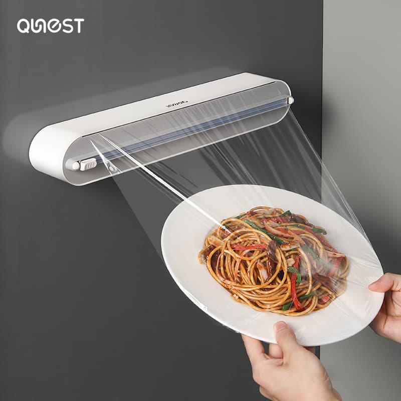 Magnetic Wall-mounted Plastic Wrap Cutter Kitchen-specific for Tearing Foil and Plastic Wrap Box with Bag Dispenser Dual-way Slide Blade
