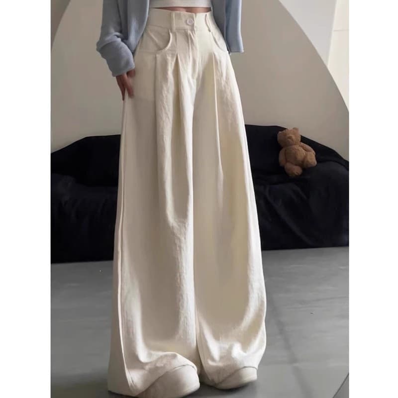 2026 Summer Style White Pants for Women, Thin High-Waisted Loose Straight-Leg Pants with a Relaxed and Lazy Vibe, Wide-Leg Pants
