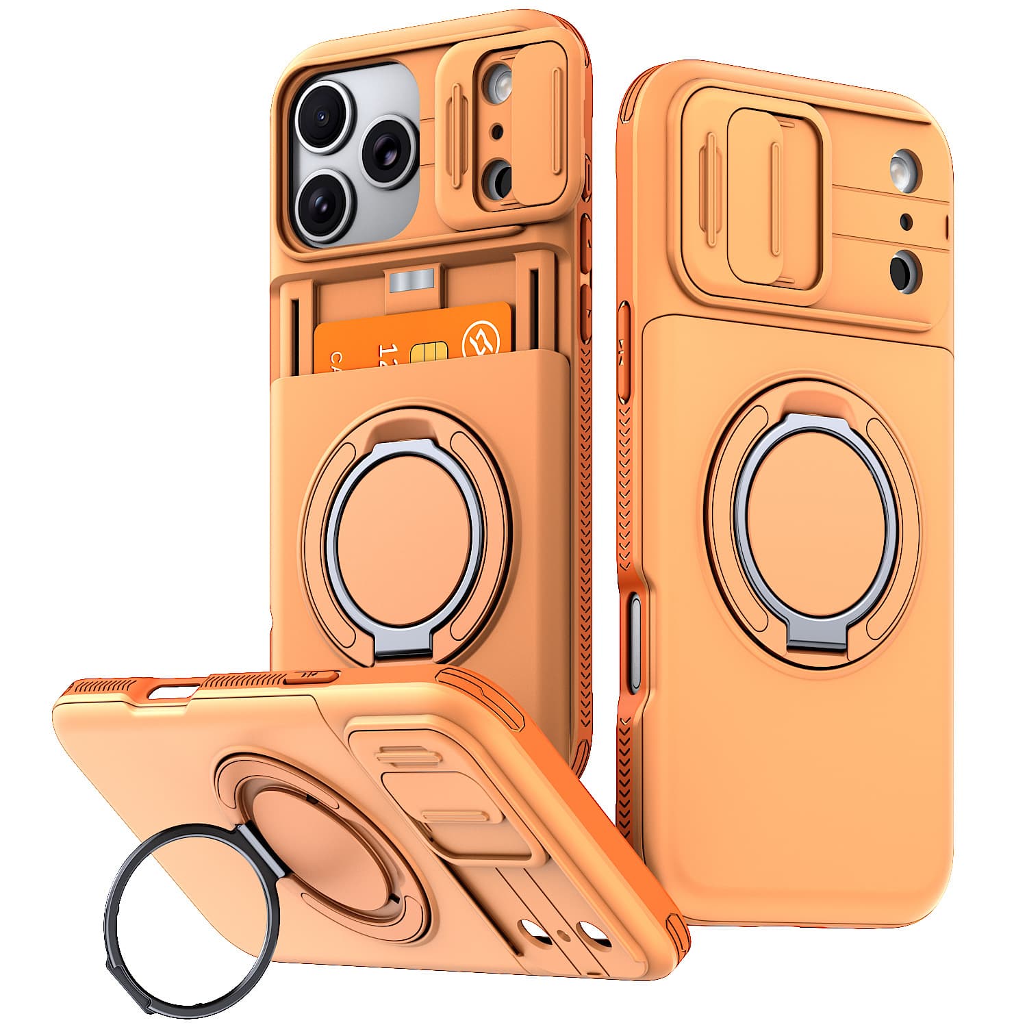 Cross-border applicable iPhone17PROMAX lens push window card holder magnetic Apple 16 anti-fall protective cover 15