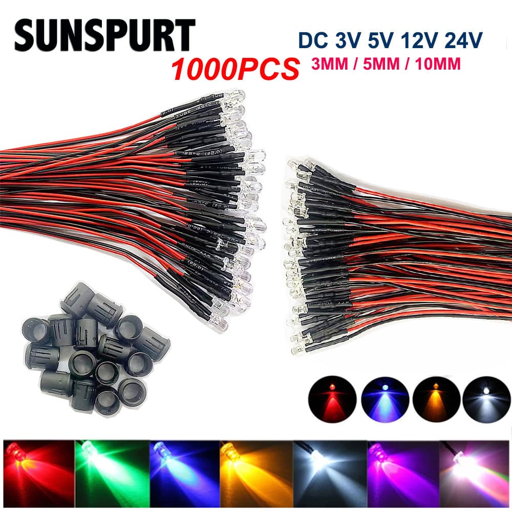 3mm/5mm LED with wire, 5V/12V, indicator light bulb for toy cars and boats.