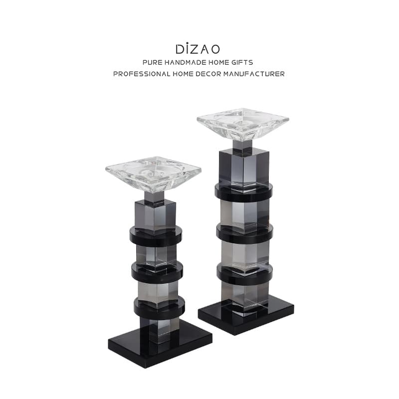 Modern Creative Minimalist Geometric Smoky Gray Crystal Glass Candleholder Living Room Entryway Candle Stand Home Decoration