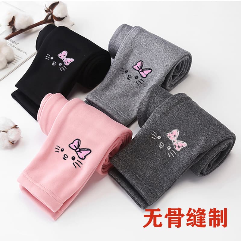 New Kids' Fleece-Lined Leggings for Girls, Thick Winter Thermal Pants, Baby Cotton Pants for Outdoor Wear, Cartoon Sleep Pants