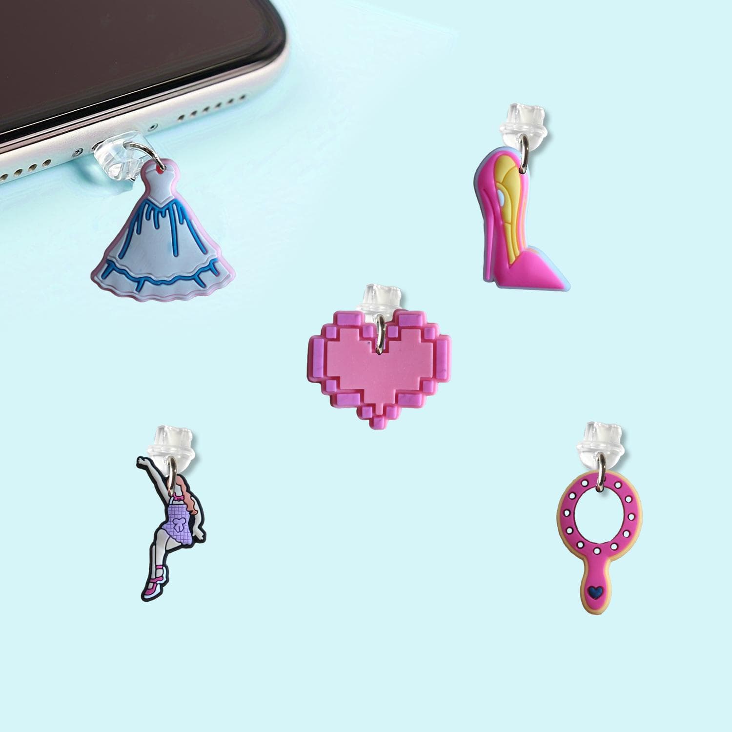 Amazon Pink Barbie 2 Phone Dust Plug, AliExpress Phone Port Dust Plug, Decorative Hanging Tail Plug, PVC Accessory