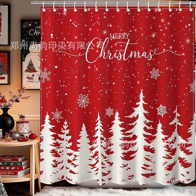 Amazon TUME Christmas Pink Christmas Tree Beautiful Digital Printed Shower Curtain Bathroom Waterproof Dressing Curtain