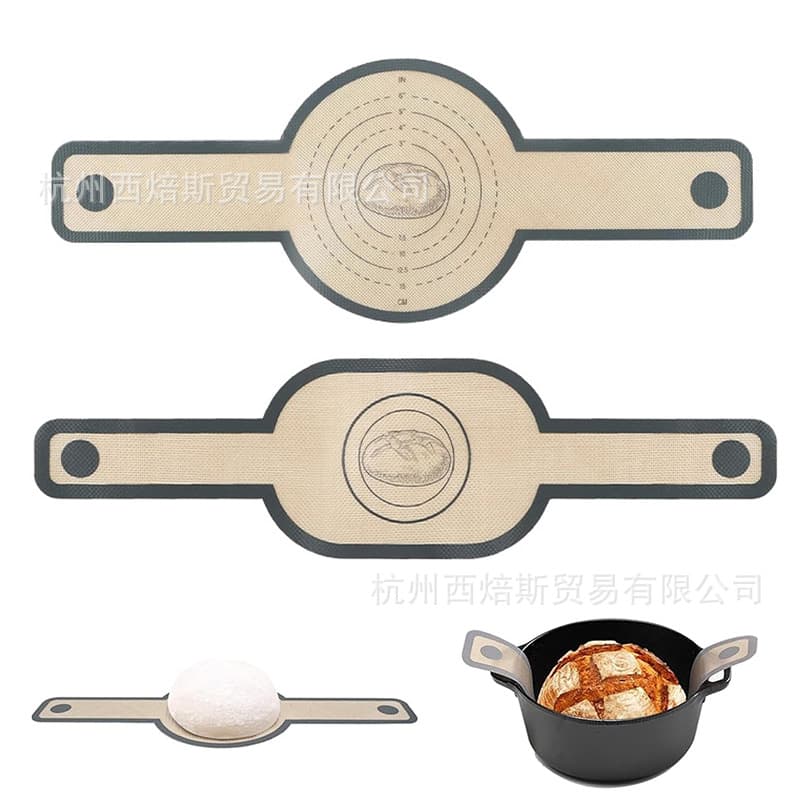 Silicone Baking Mat with Long Handle Sling for Sourdough Bread Fermentation, Dough Transfer Mat, European Bread Dutch Oven Mat, Sourdough