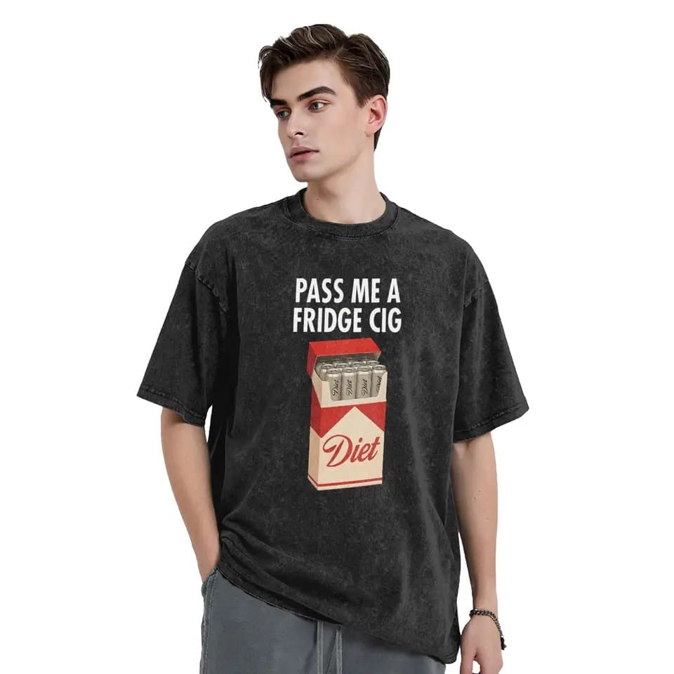 Pass me a T-shirt washed in fridge cigar style Men's Y2K fun casual T-shirt Summer crew neck Harajuku