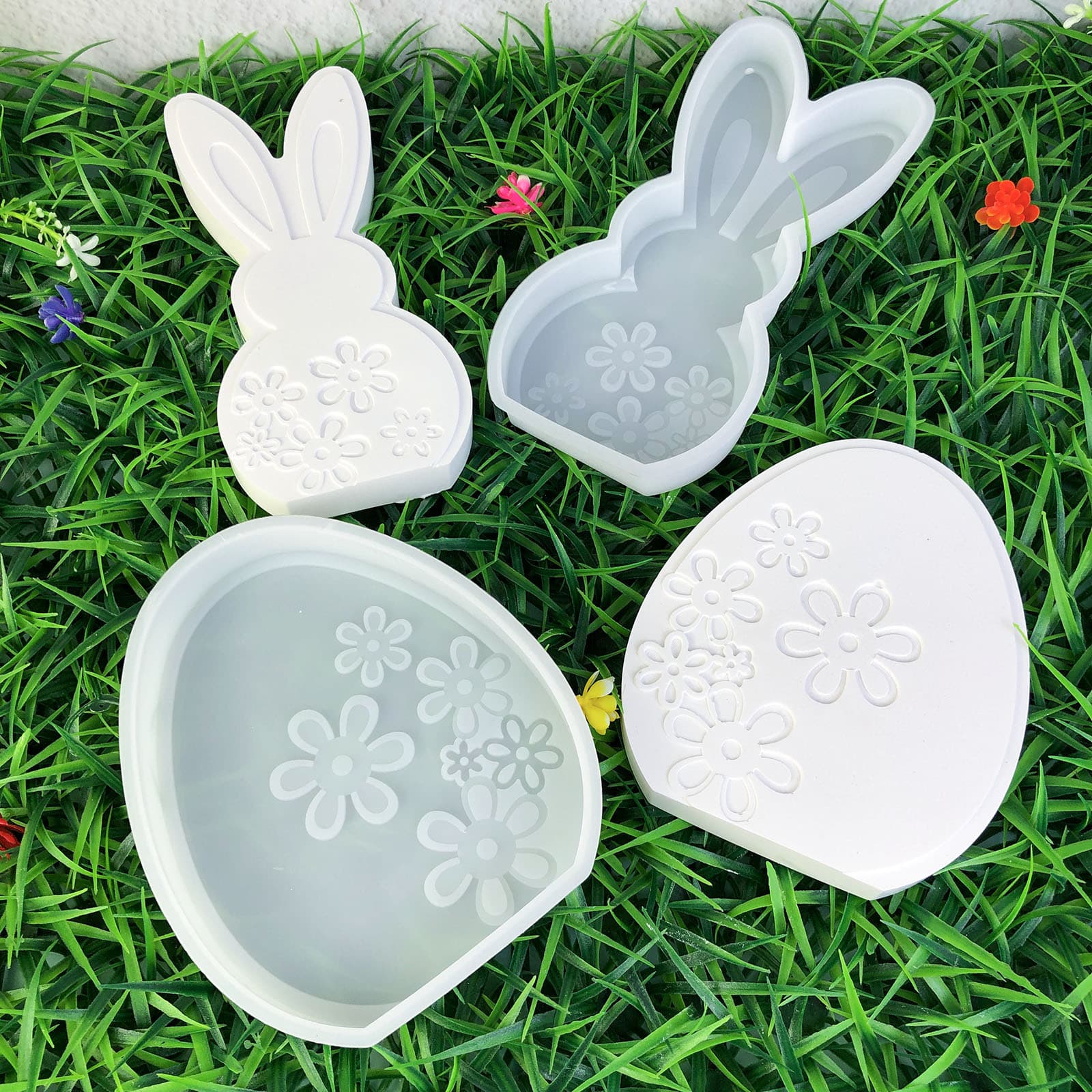 X0520+X0521 flower rabbit ornament + flower egg ornament decoration mold, DIY silicone mold