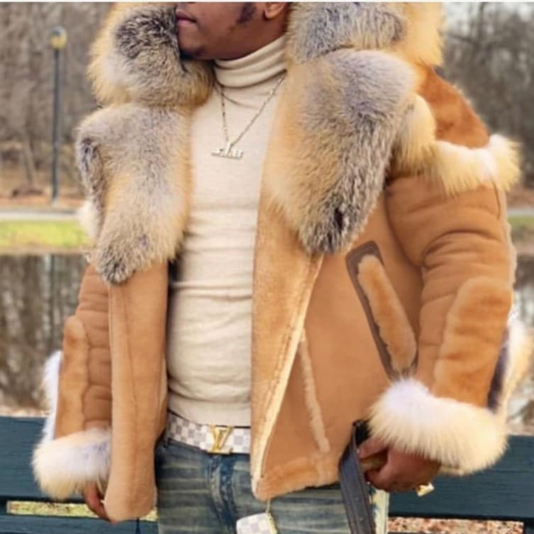 Wish Men's Faux Fur Coat with Large Fur Collar, New Winter Style