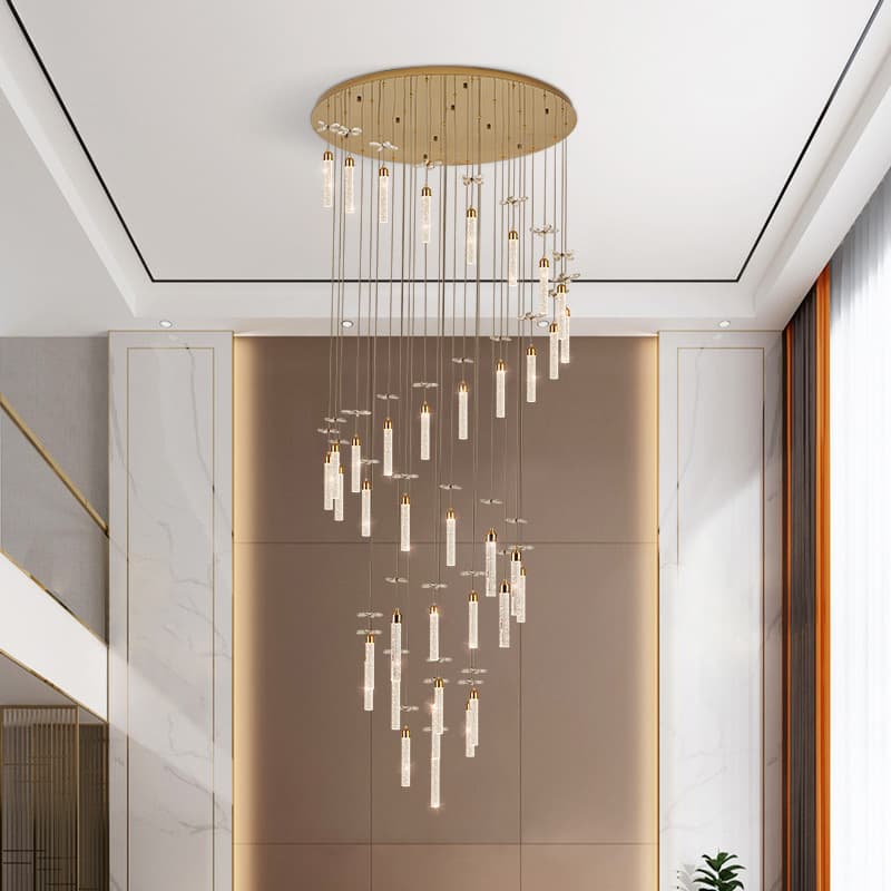 Zhongshan Villa Living Room Staircase Long Chandelier Luxury Crystal Duplex Large Chandelier Modern Minimalist Spiral Light