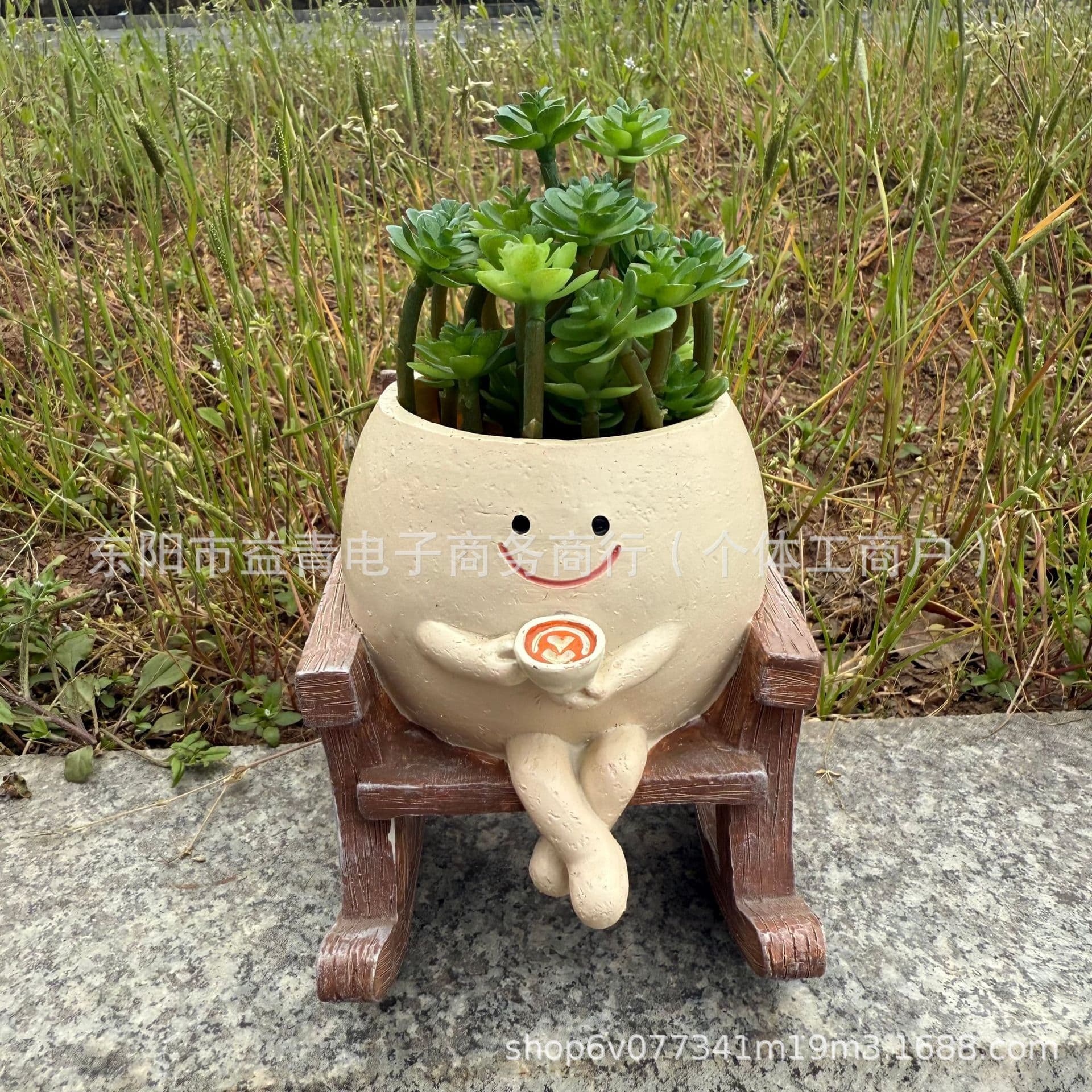 Creative New Resin Succulent Planter Home Decoration Ornament Coffee Round Face Rocking Chair Garden Yard Decoration Wholesale
