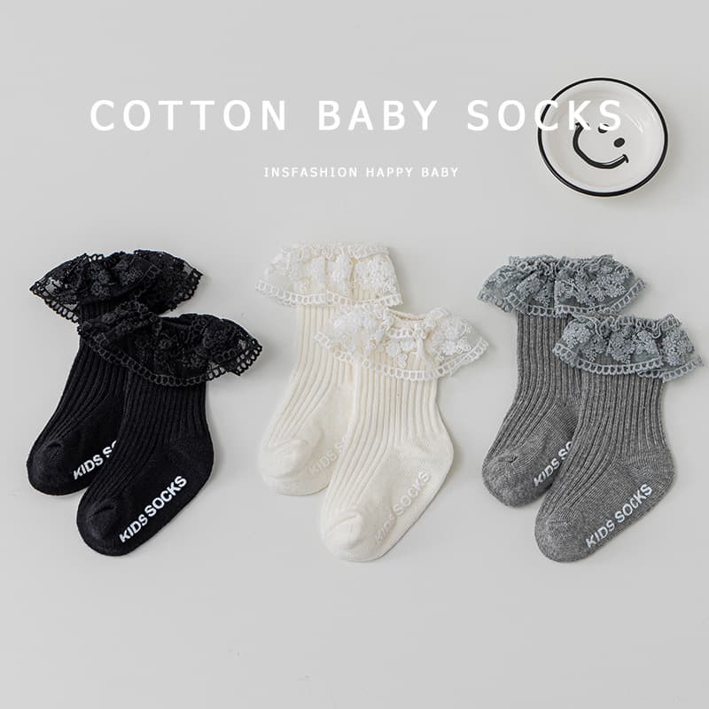Baby Girls 0-3 Years Class A Spring Autumn Lace Loose Top Princess Newborn Infant Toddler Mid-Calf Cotton Socks