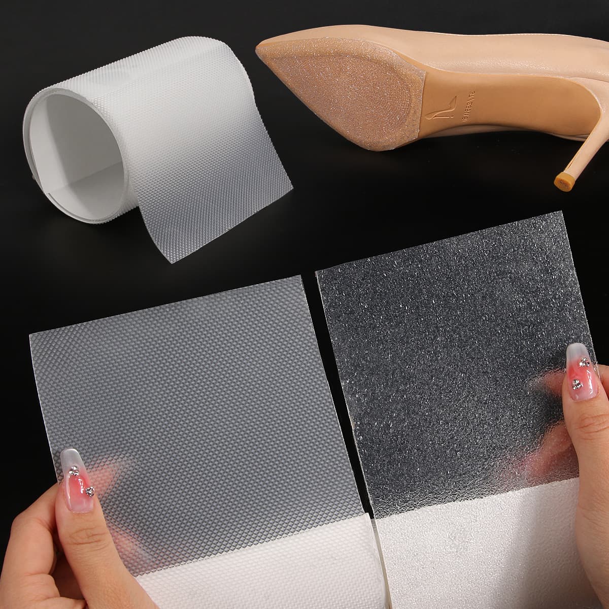 Wear-resistant and quiet sole patches for high heels, anti-slip protection for new shoe foreparts, rubber sole protective film.