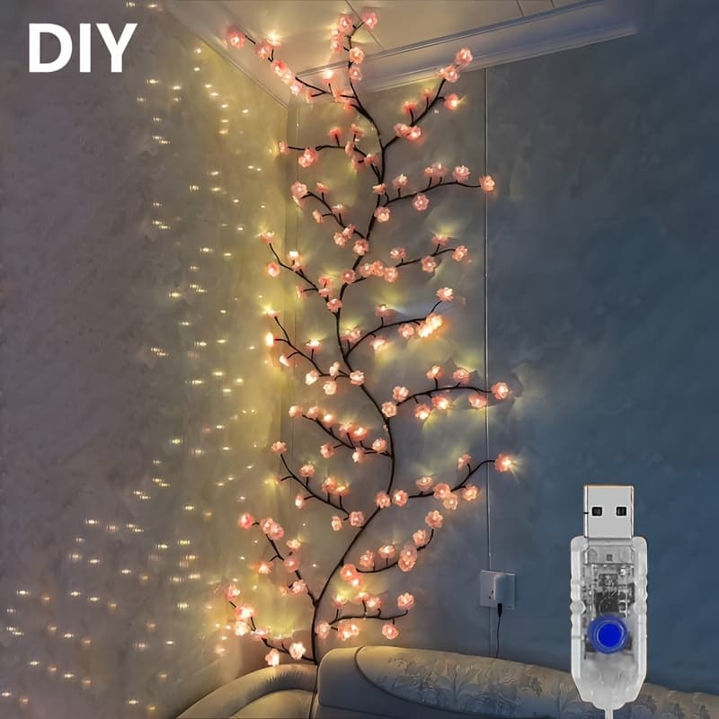 New cross-border LED branch light vine light cherry blossom atmosphere indoor decorative shapeable bendable atmosphere colorful lights